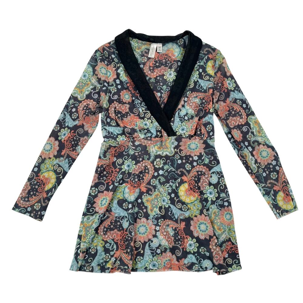 Daisy & Clover Petite Paisley Faux Wrap Top Y2K Boho Fairy Grunge Medium